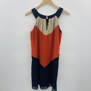 Enfocus Studio Petite Womens Size 8P Halter Neck Colorblock Chiffon Dress Blue